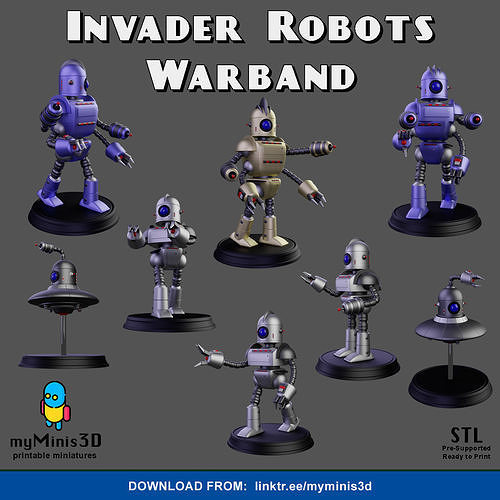 Invader Robots Wardband 3D Model Collection