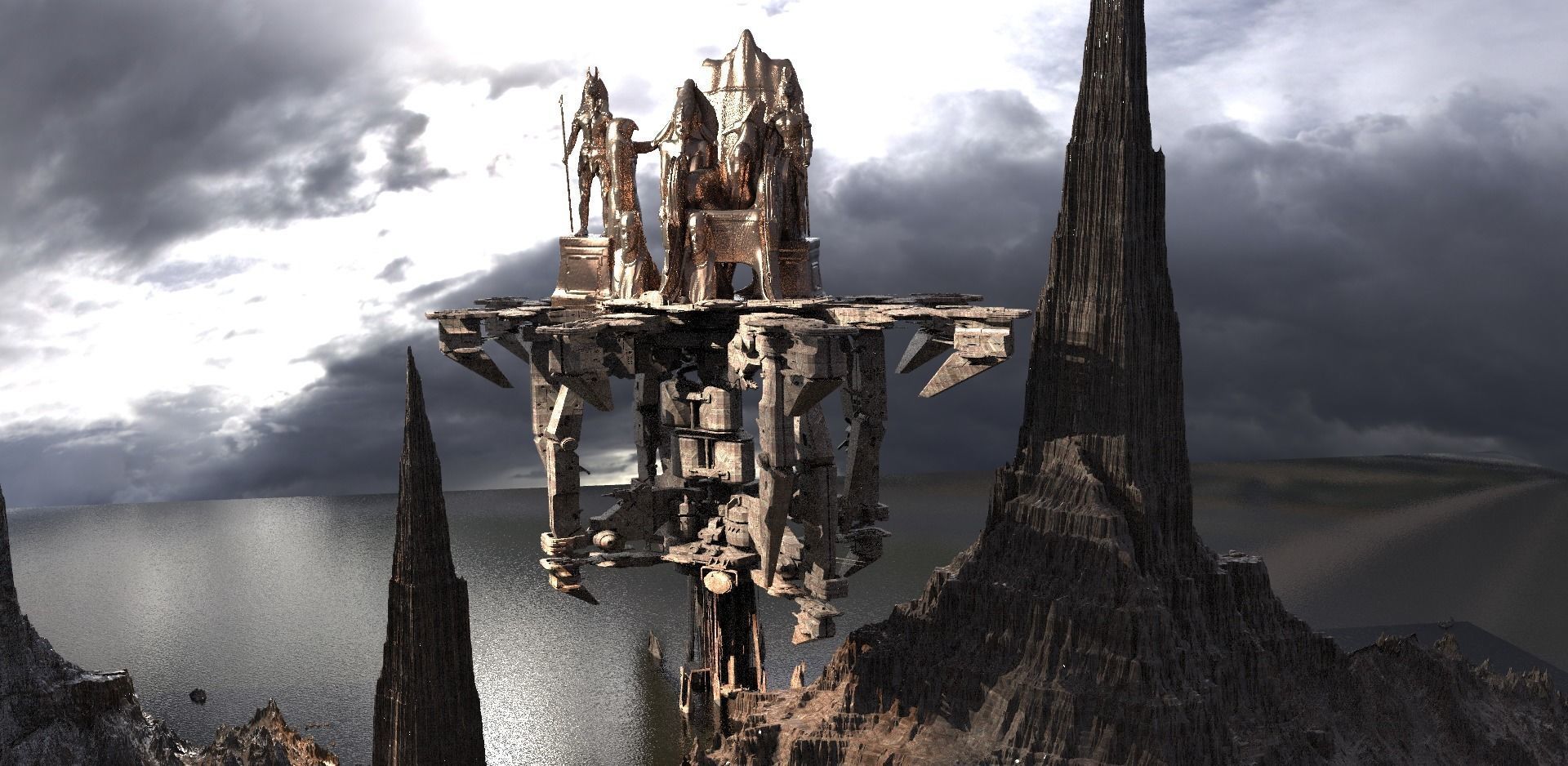 Egyptian Throne Horus Scene Kit bash 2 3D model_1