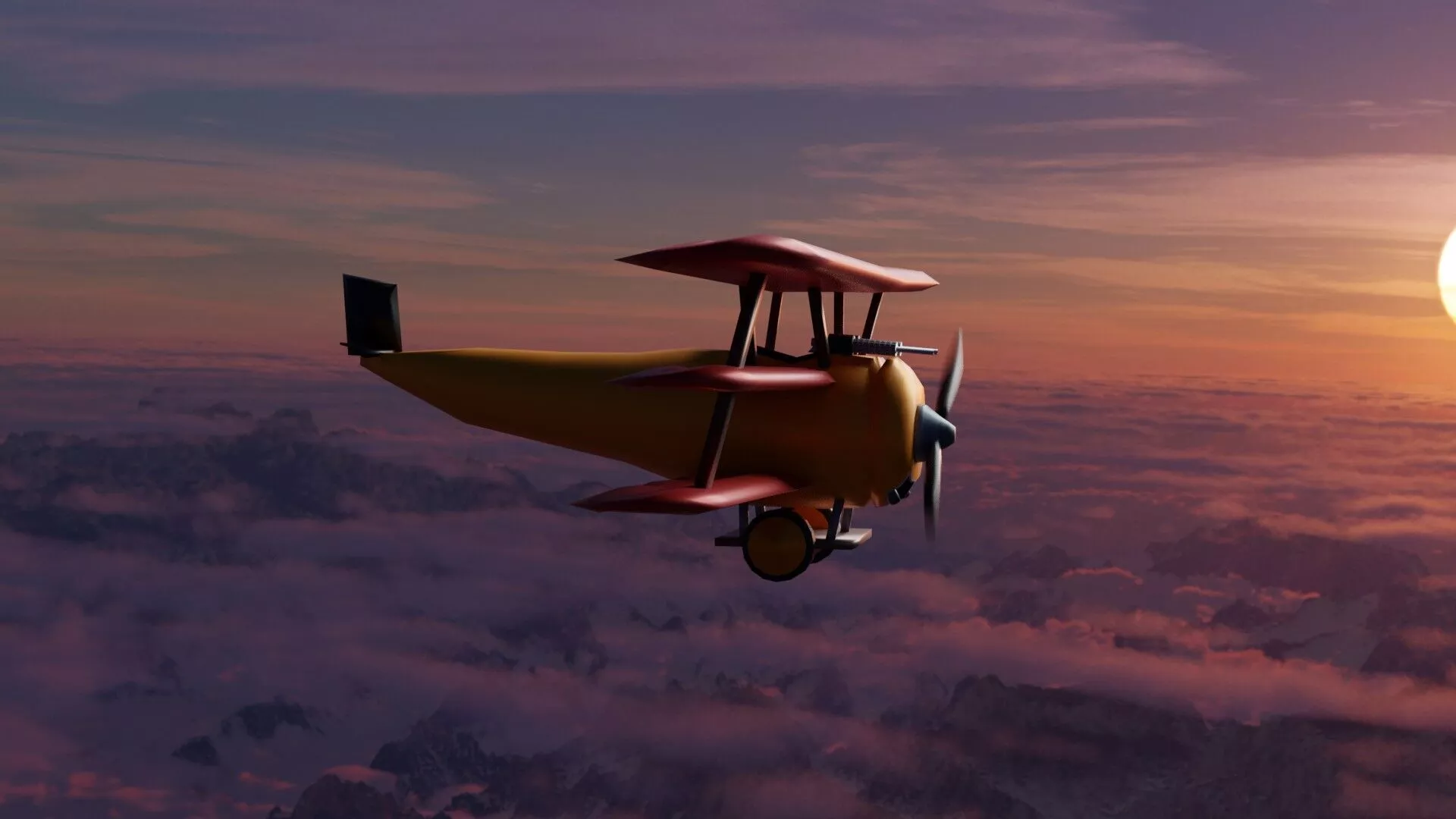 airplane low poly biplane flying above clouds Low-poly 3D model