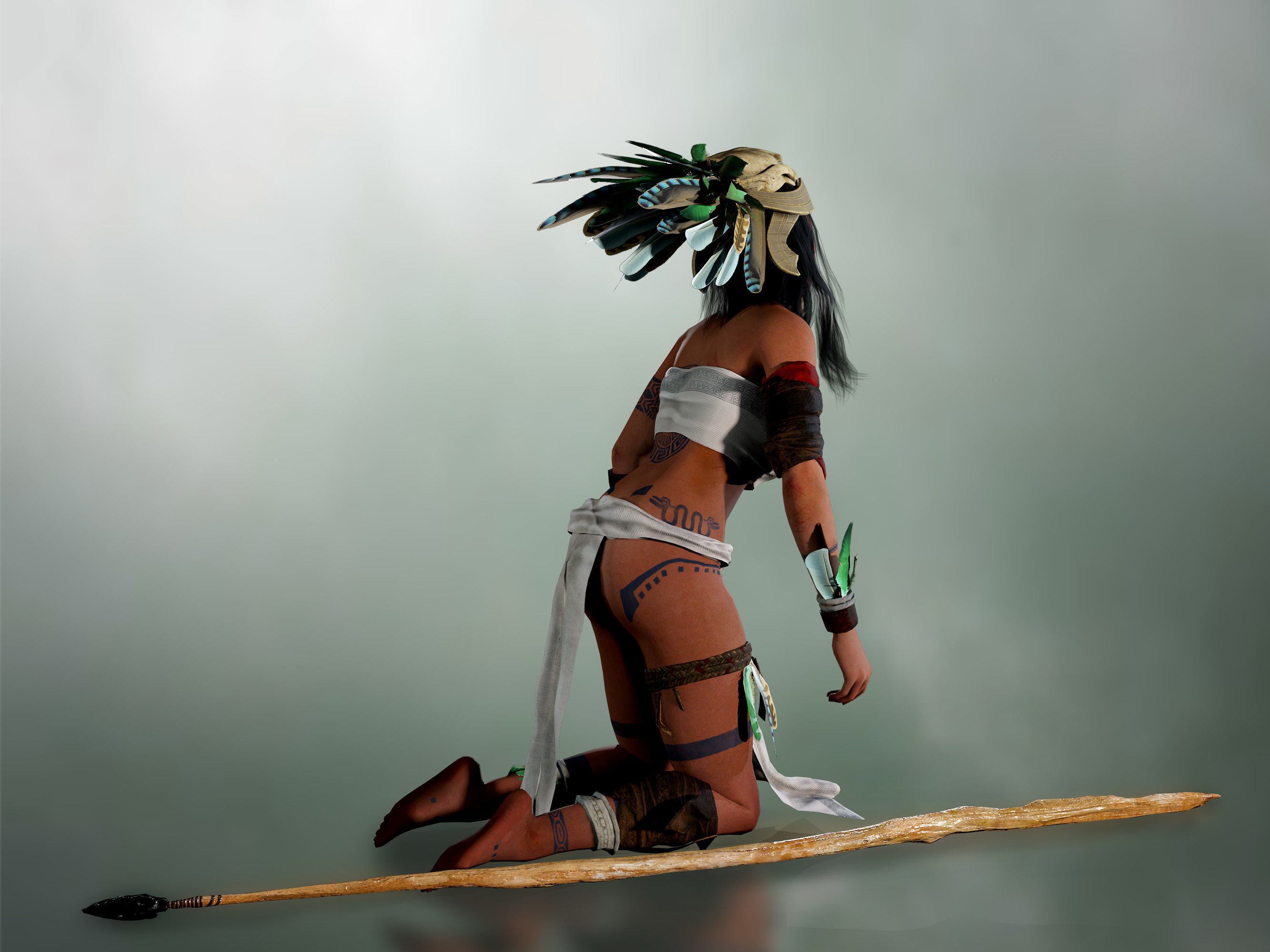Aztec Girl Low-poly 3D model_4