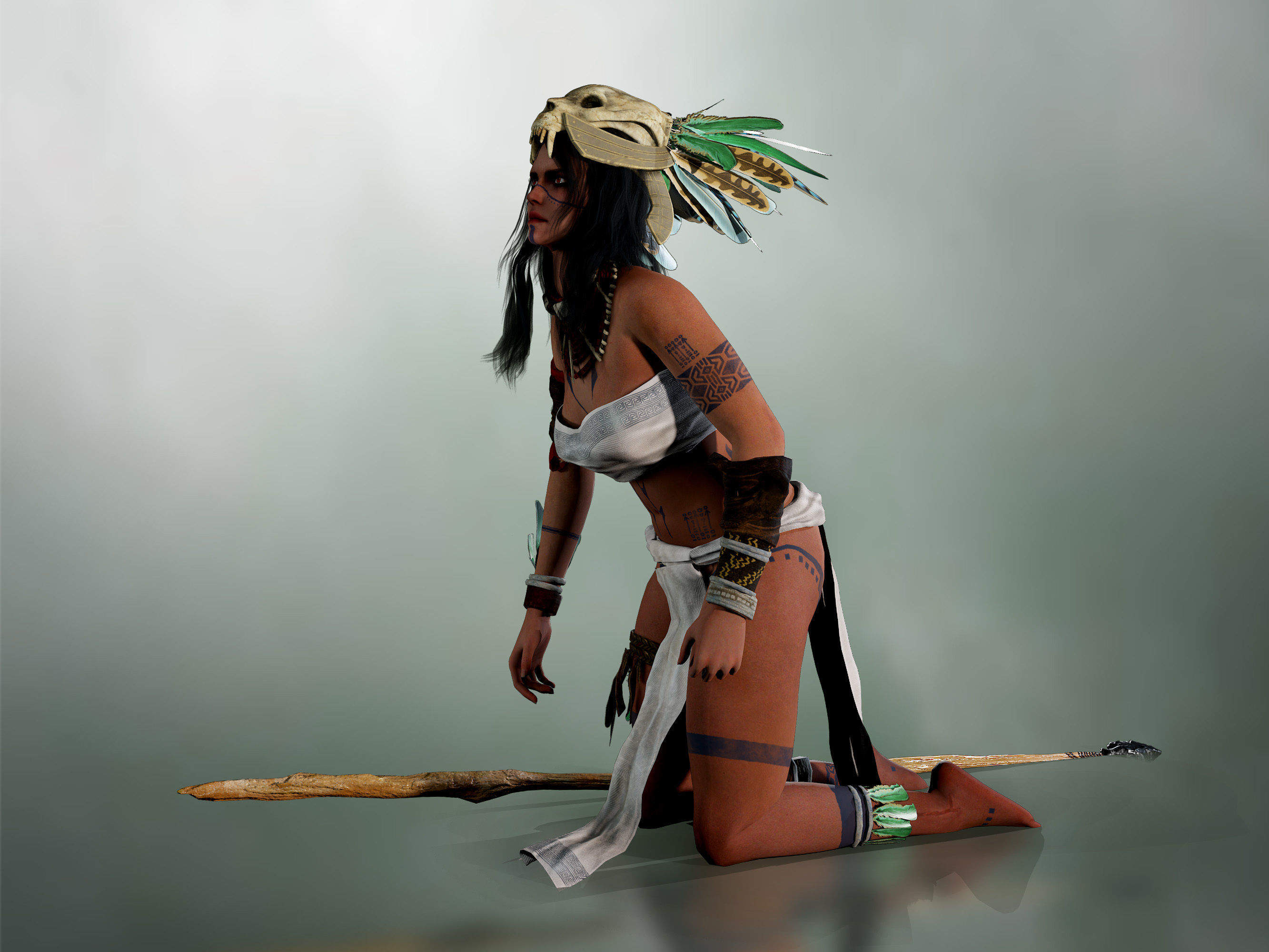 Aztec Girl Low-poly 3D model_13