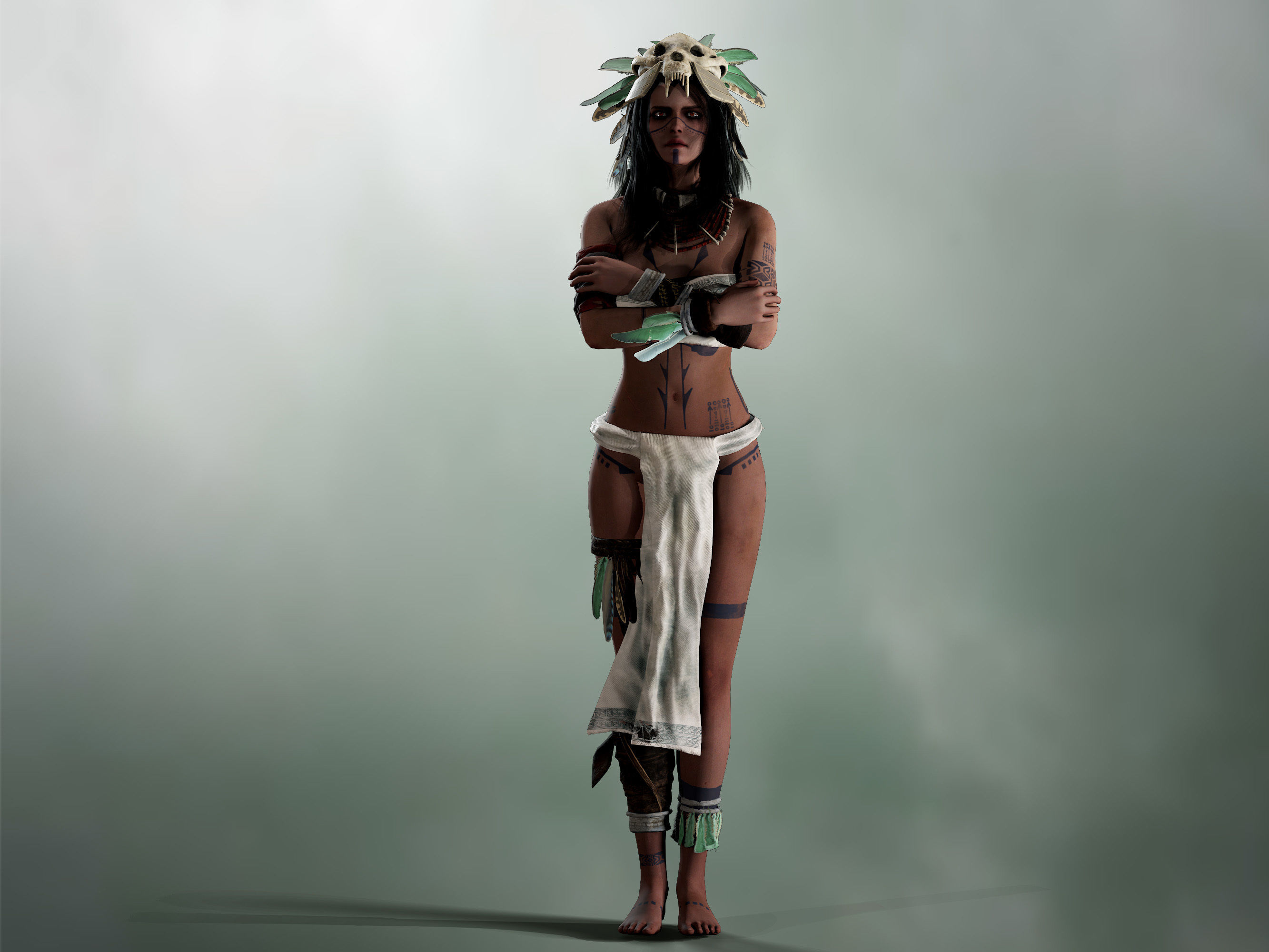 Aztec Girl Low-poly 3D model_2