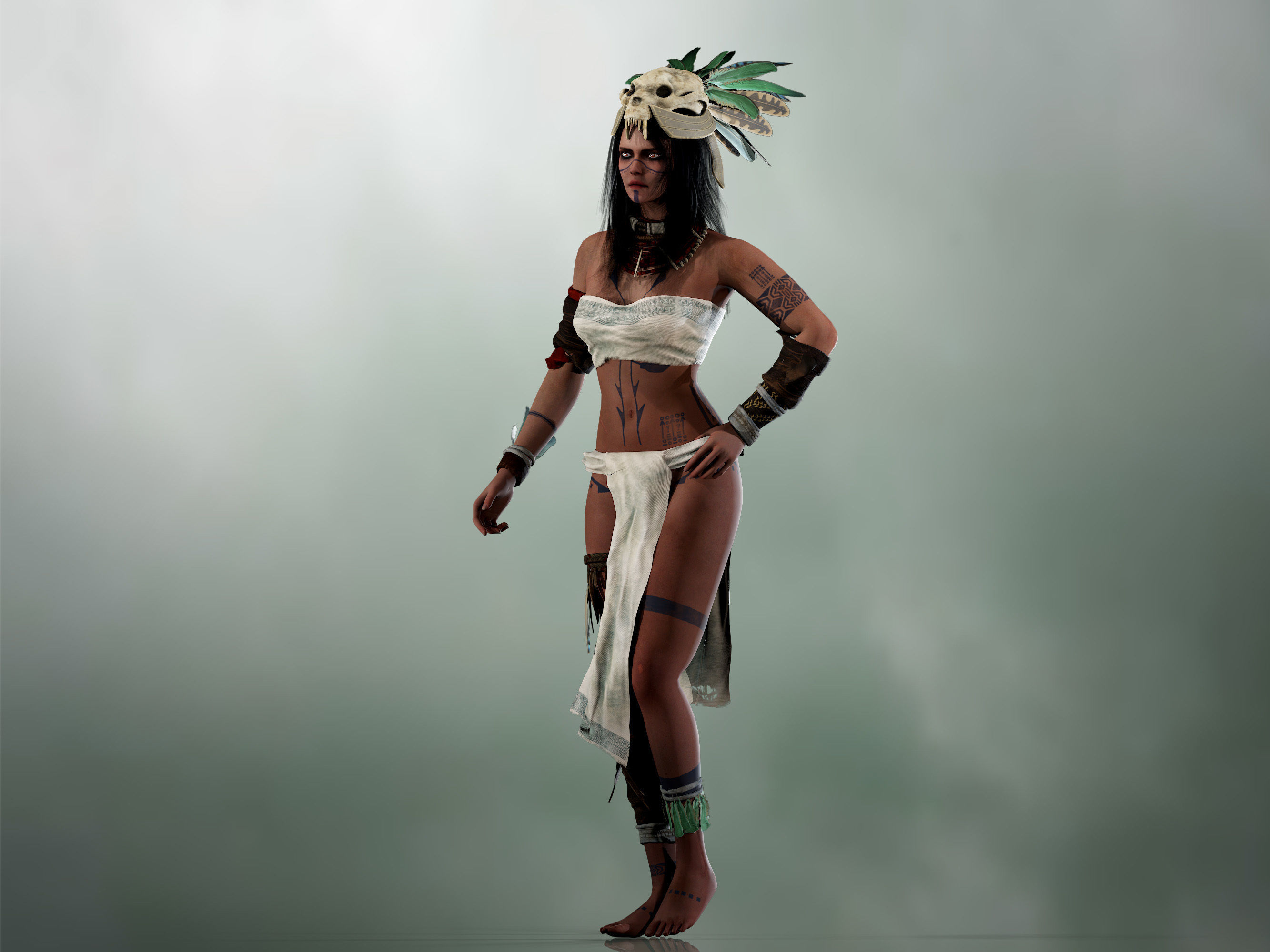 Aztec Girl Low-poly 3D model_6