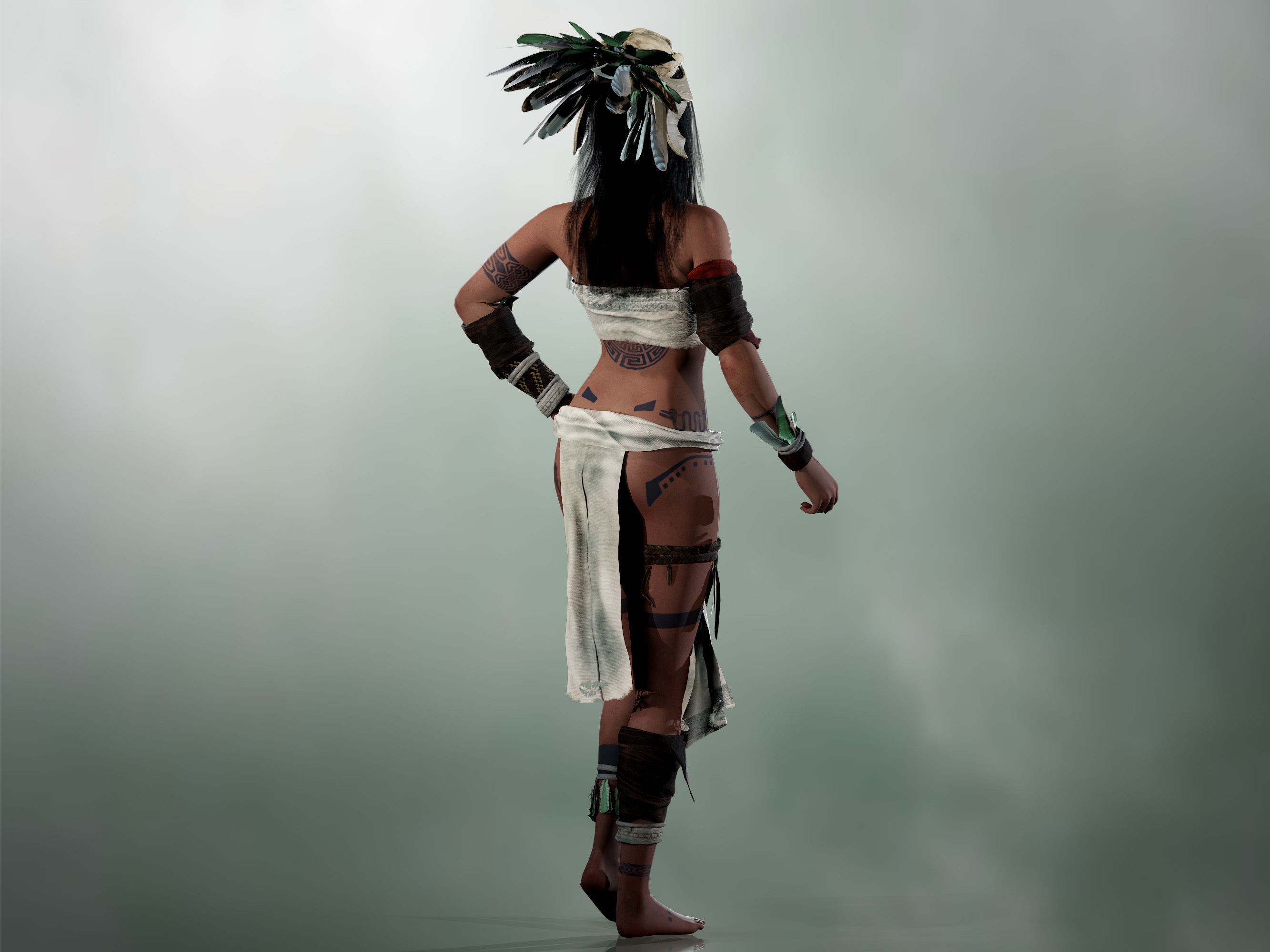 Aztec Girl Low-poly 3D model_8