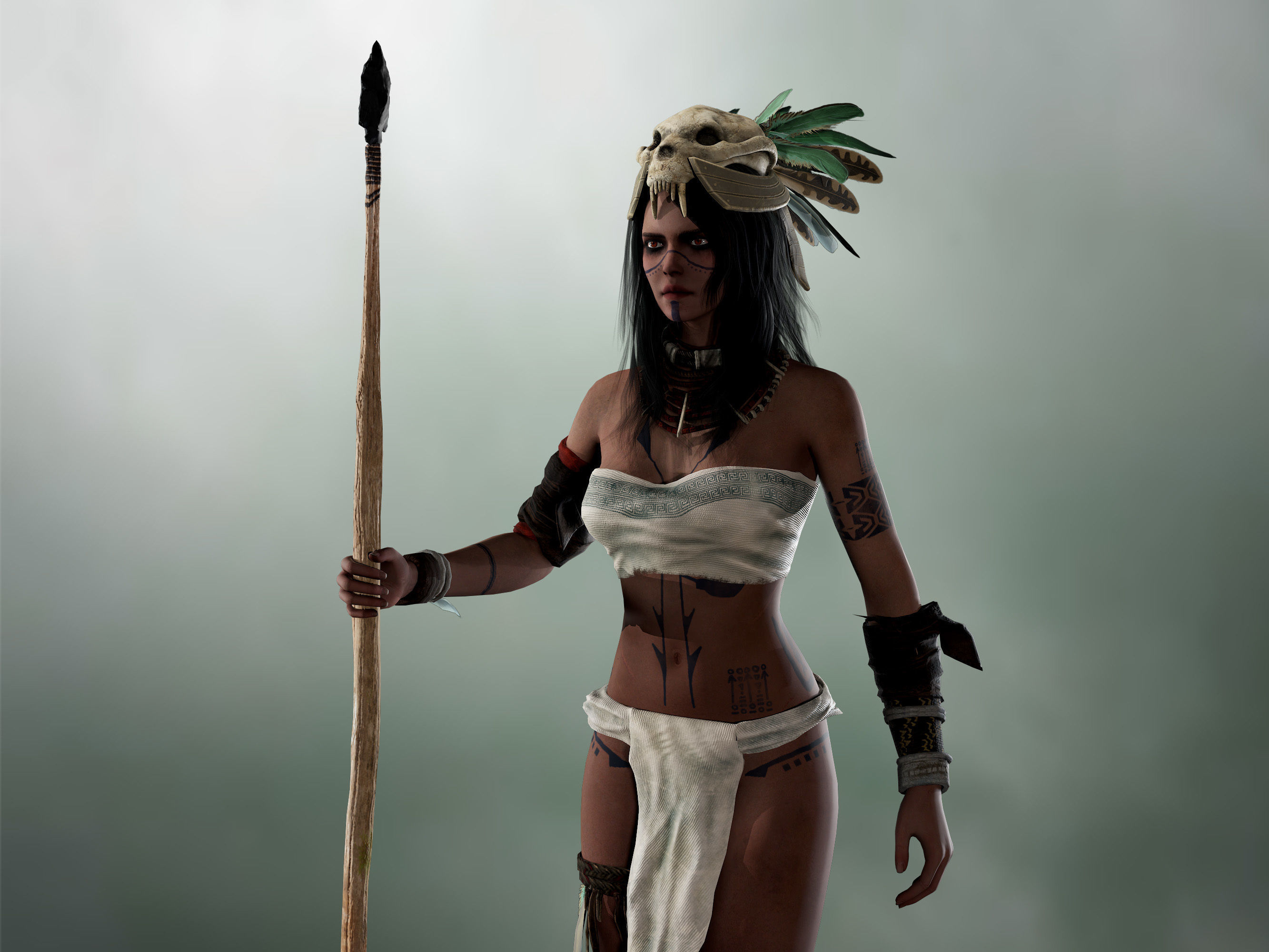 Aztec Girl Low-poly 3D model_7
