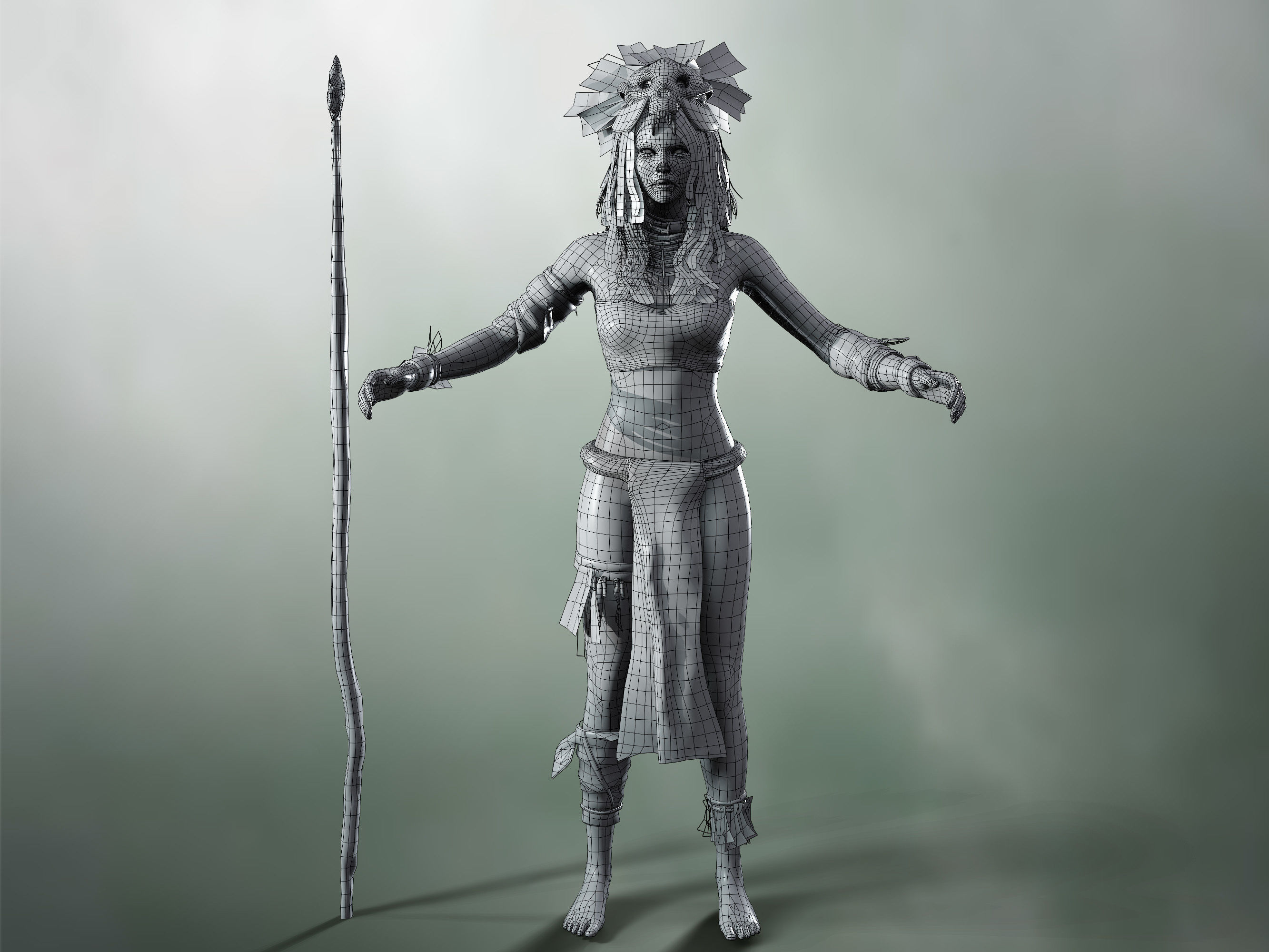 Aztec Girl Low-poly 3D model_15