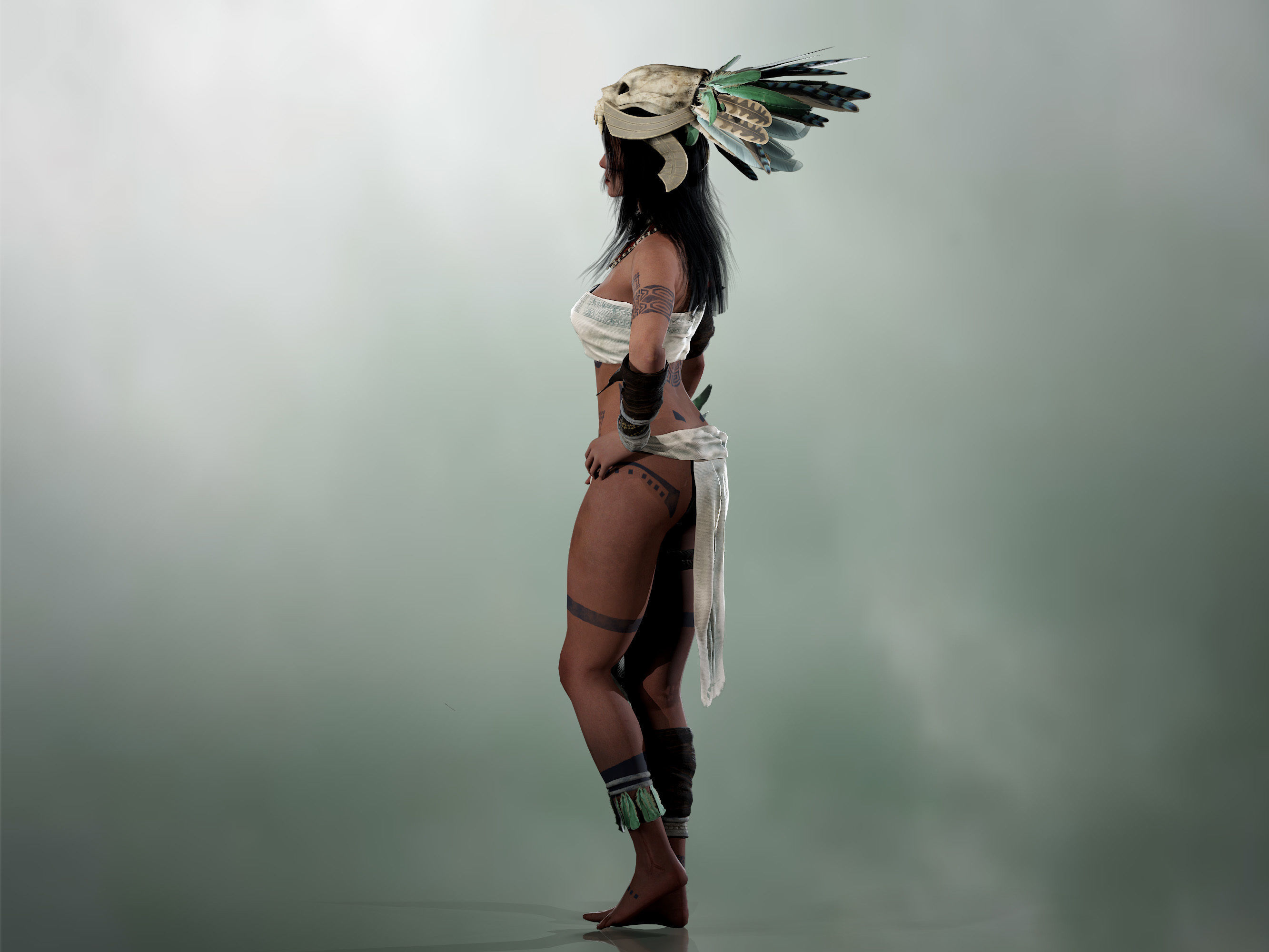 Aztec Girl Low-poly 3D model_11