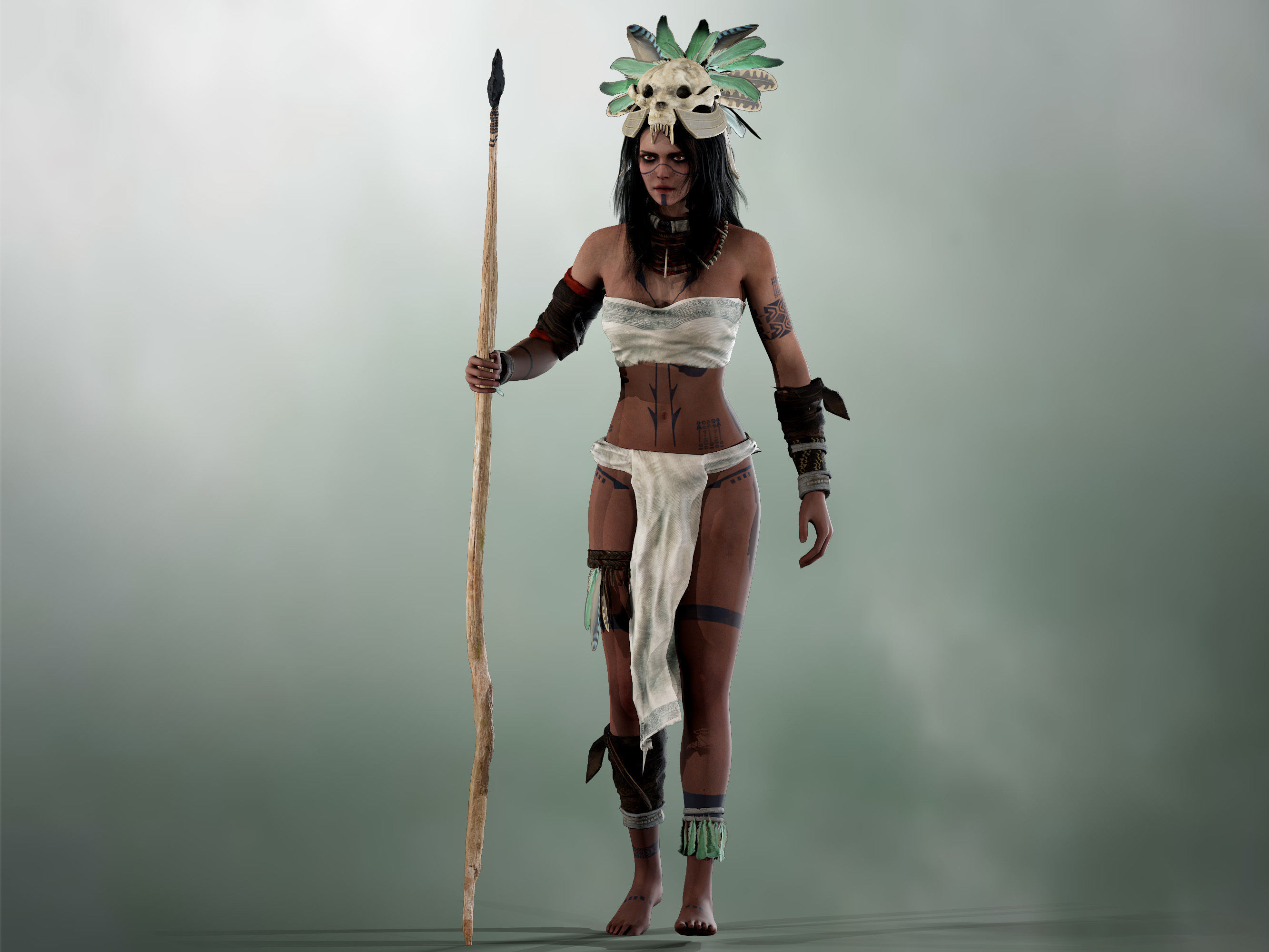 Aztec Girl Low-poly 3D model_9