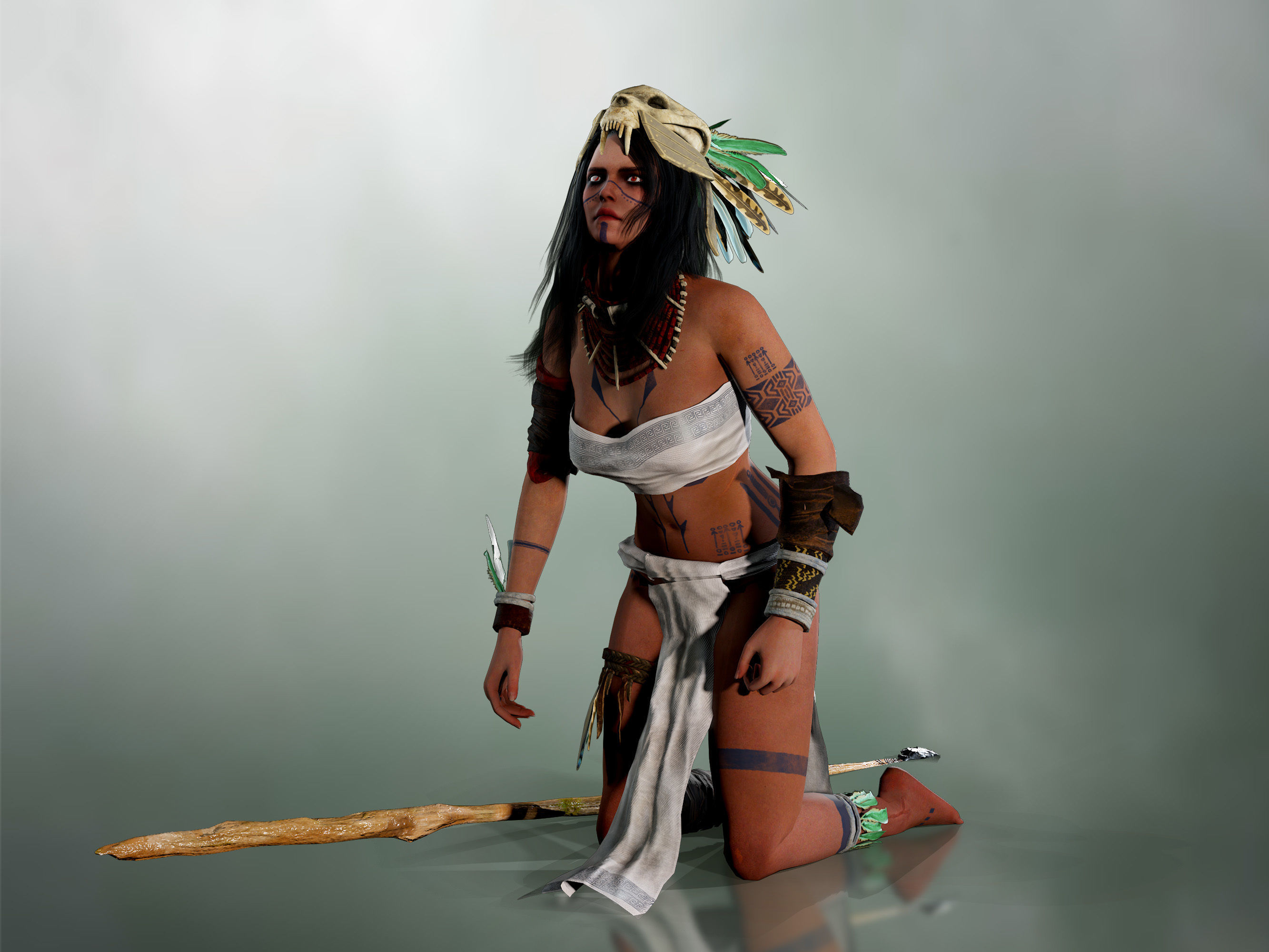 Aztec Girl Low-poly 3D model_3