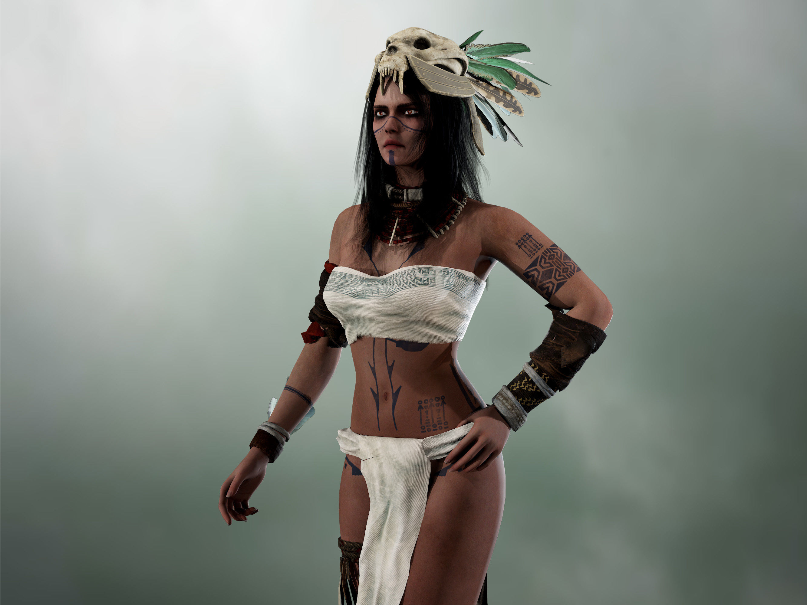 Aztec Girl Low-poly 3D model_12