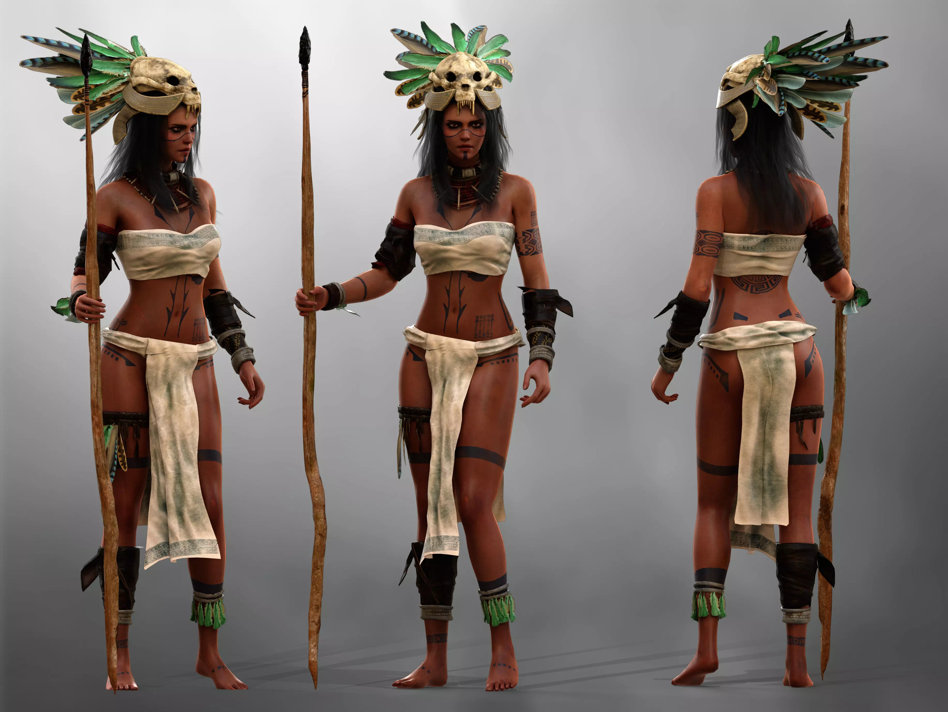 Aztec Girl Low-poly 3D model_0