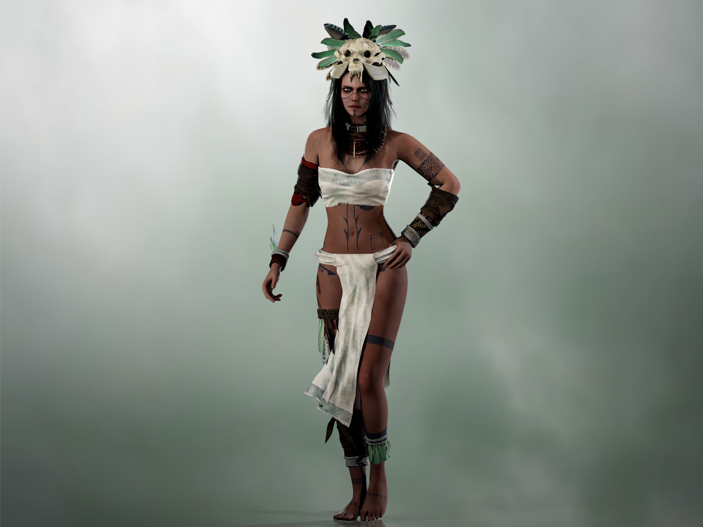 Aztec Girl Low-poly 3D model_10