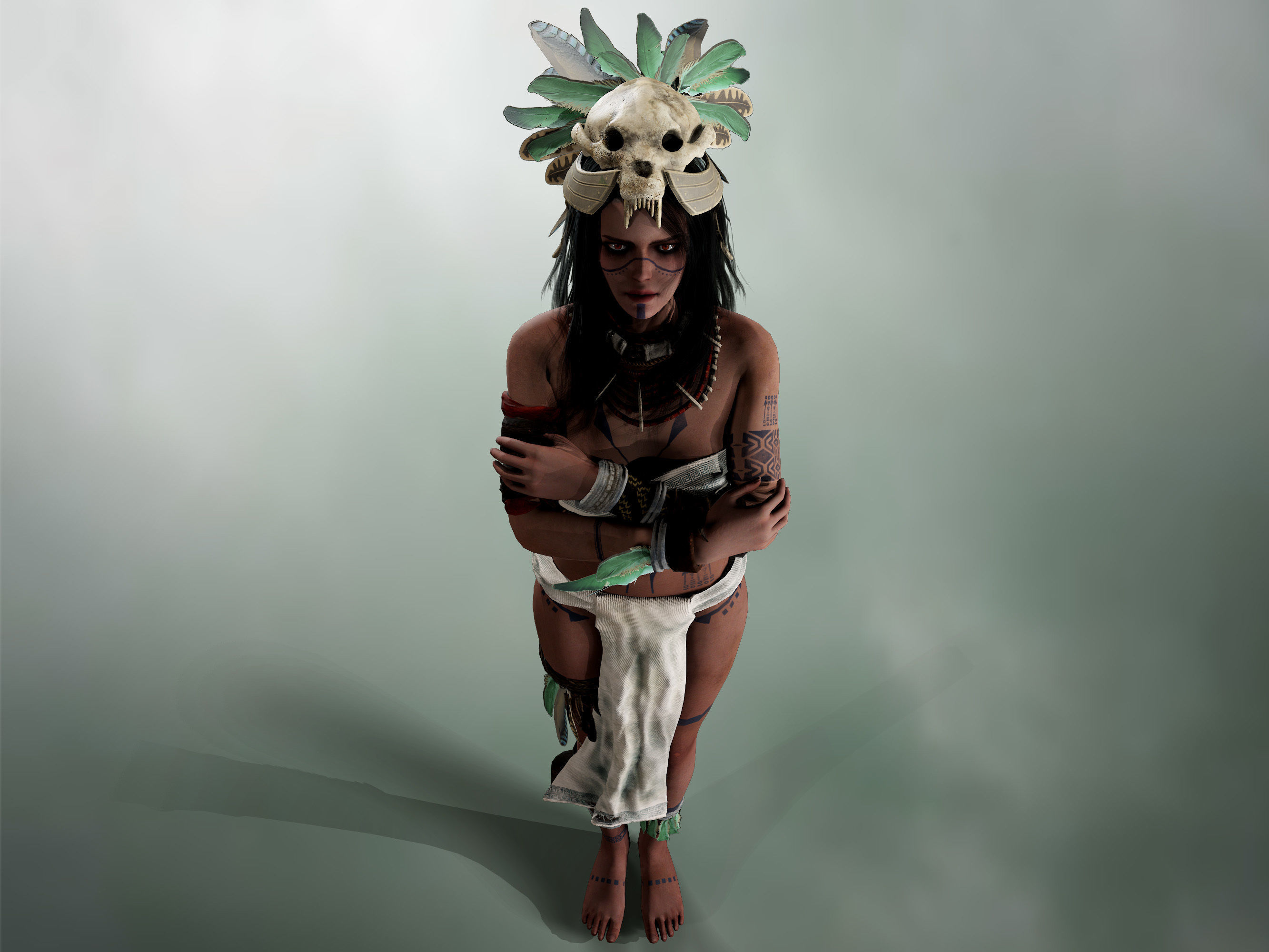 Aztec Girl Low-poly 3D model_5