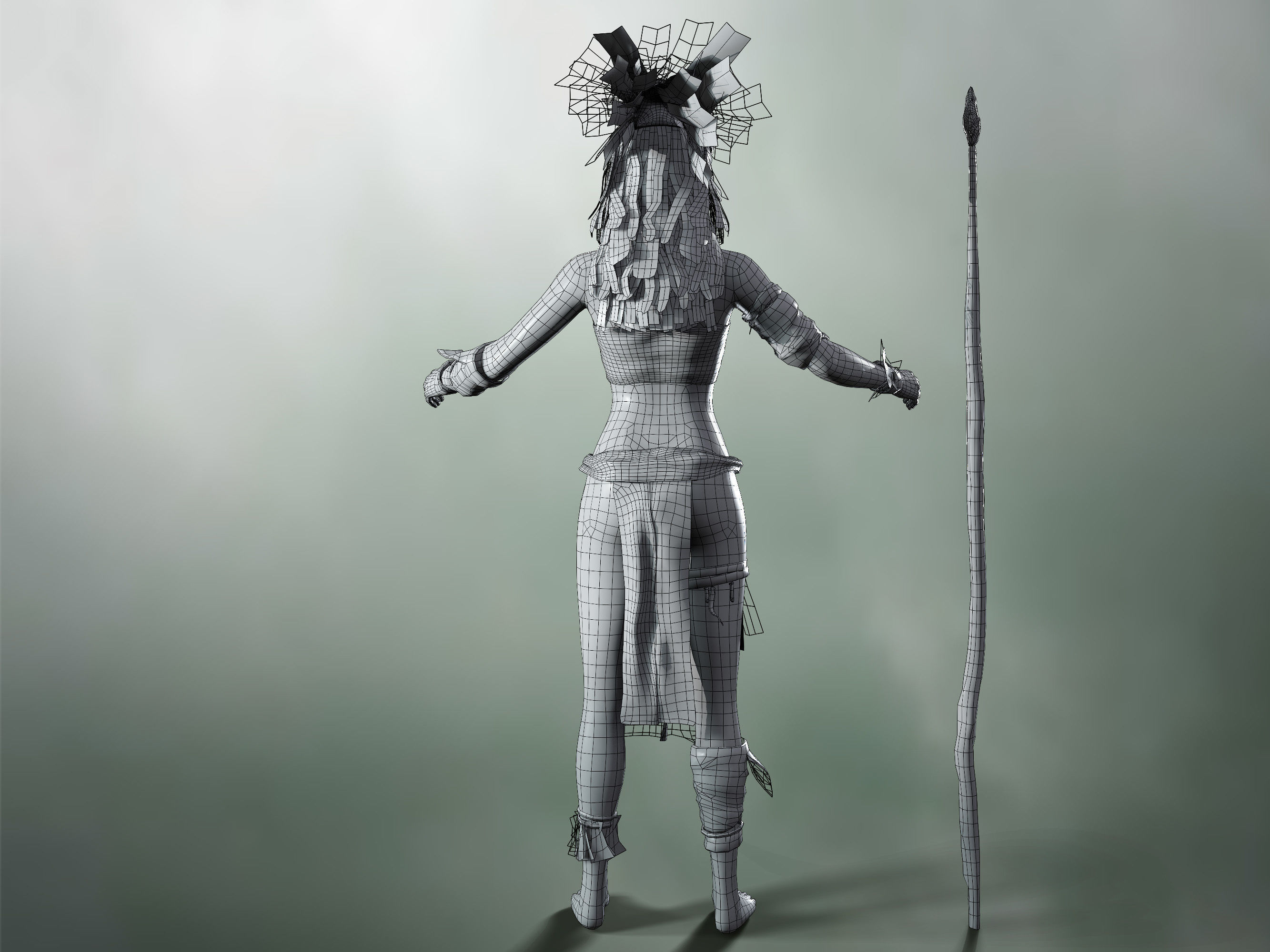 Aztec Girl Low-poly 3D model_16