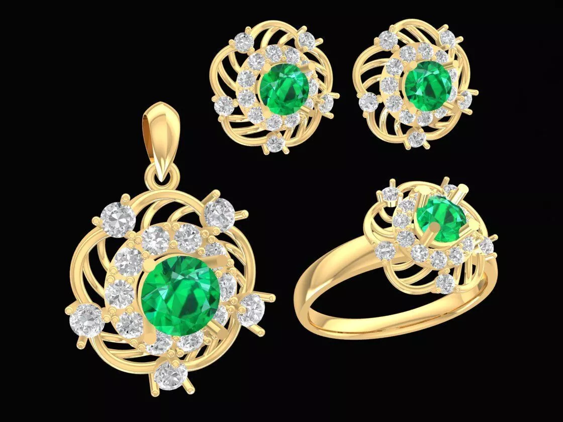 Luxury Floral Gemstone Jewelry Set 3D Model 3146 3D print model
