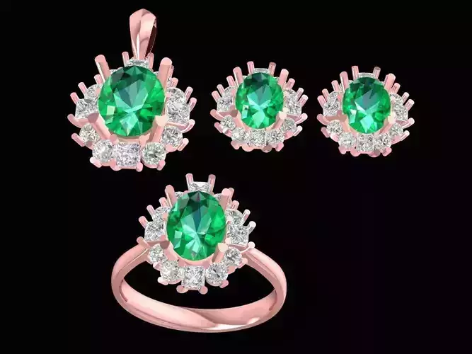 Elegant Emerald Halo Jewelry Set for Women 3148