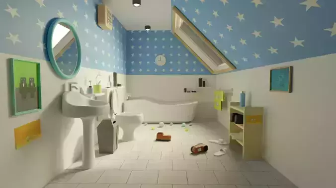 Stylish Bathroom Cartoon Environment Style 3D model
