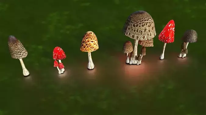 Mushroom plus Emissive Textures  PBR  Low-poly 3D model