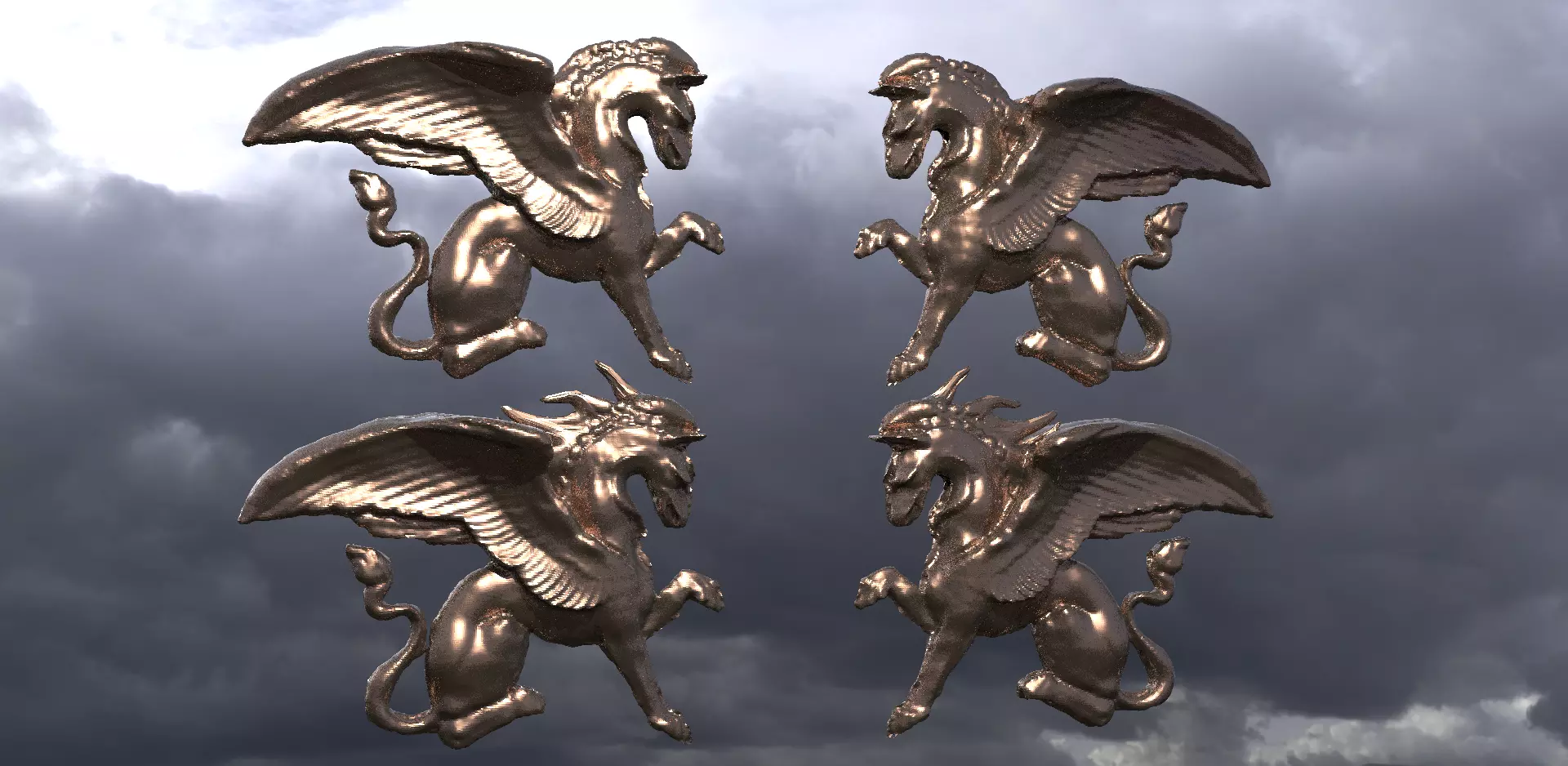 Griffin Sculpture low Polly statue 2 mirrored 2 designs 3D model_0