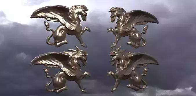 Griffin Sculpture low Polly statue 2 mirrored 2 designs 3D model