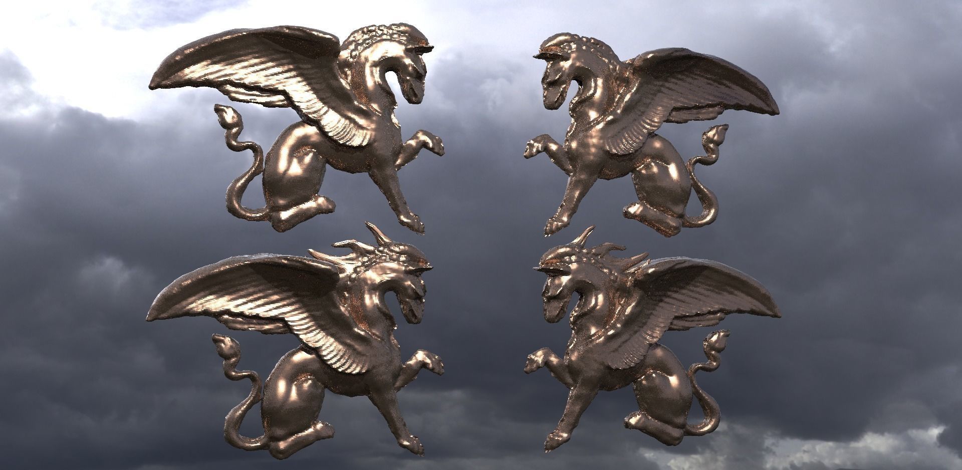 Griffin Sculpture low Polly statue 2 mirrored 2 designs 3D model_1