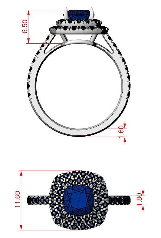 Delicate ring with diamonds and cushion 683 3D print model_14