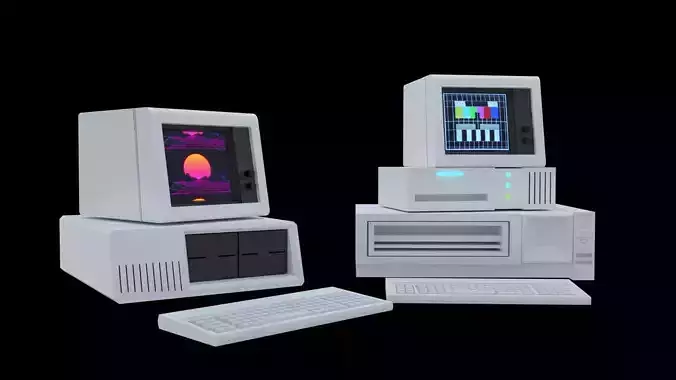 Computer 80s Low-poly 3D model