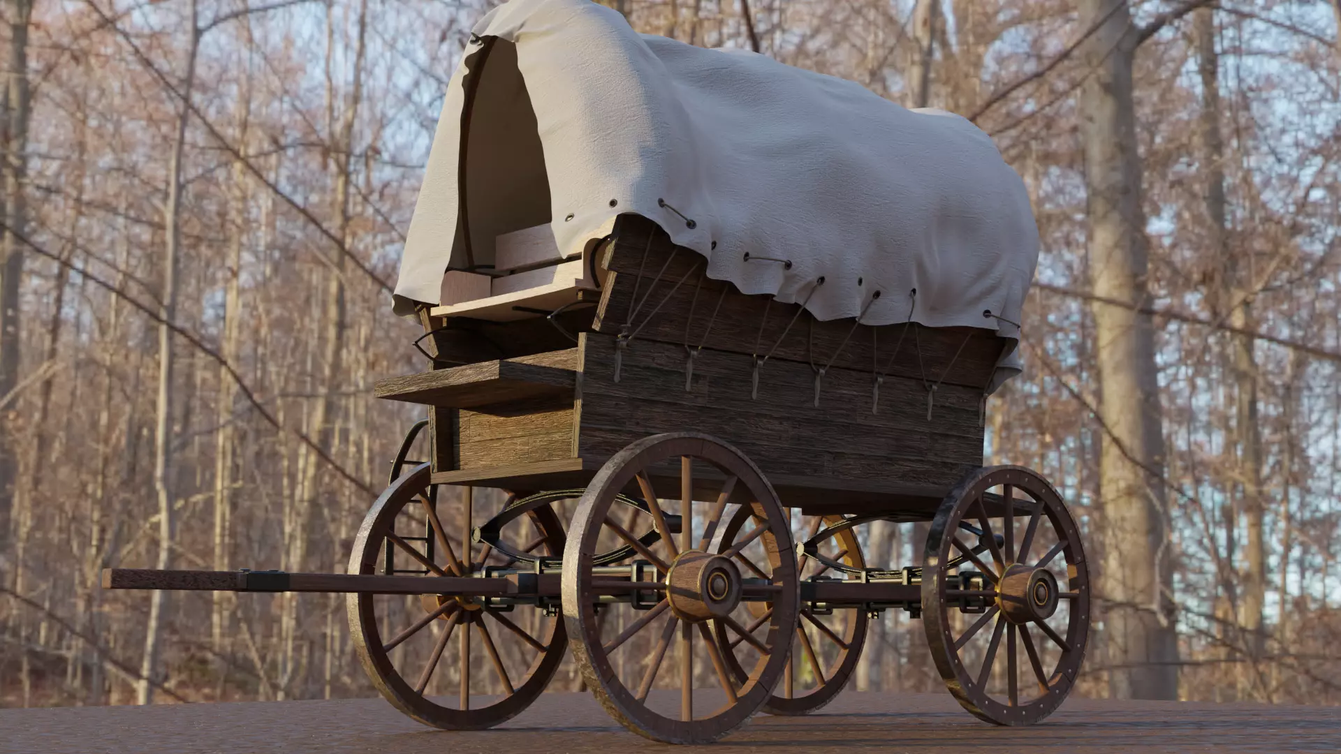 Wagon covered with cloth covering it 3D model