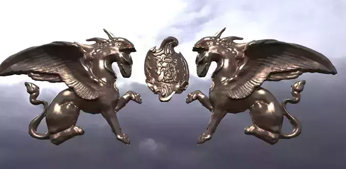 Griffin Sculpture with Medieval Crest Shield 2