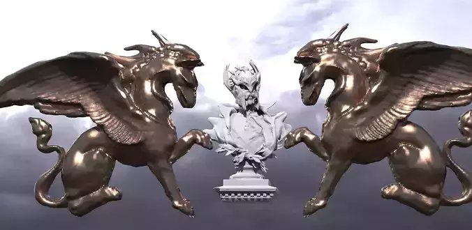 Statue Bust General With Griffin Crest