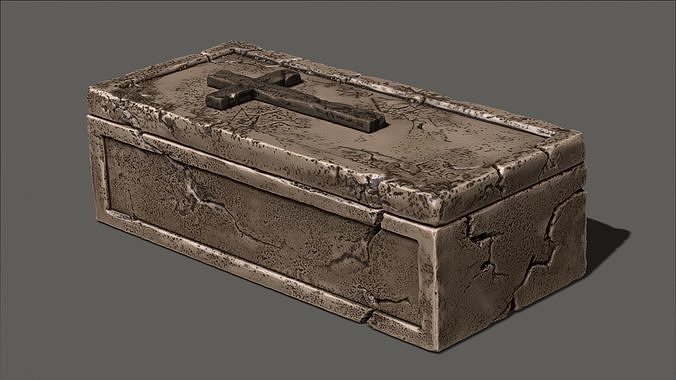 Sarcophagus stone box with cracks Low-poly 3D model