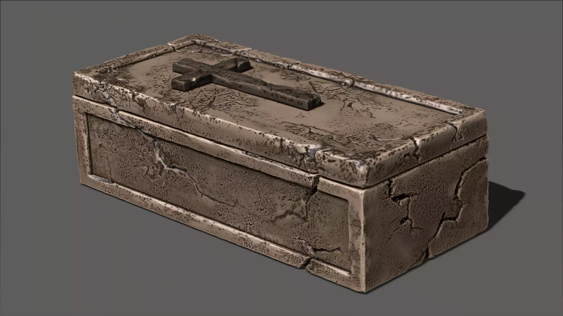 Sarcophagus stone box with cracks Low-poly 3D model_0