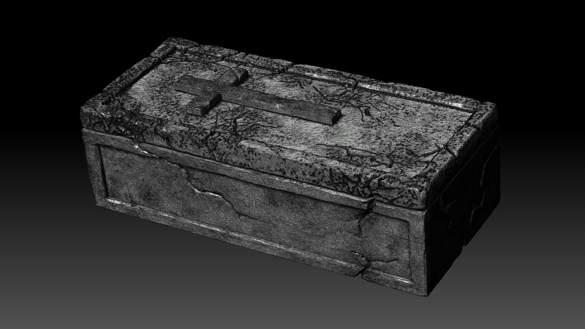 Sarcophagus stone box with cracks Low-poly 3D model_8