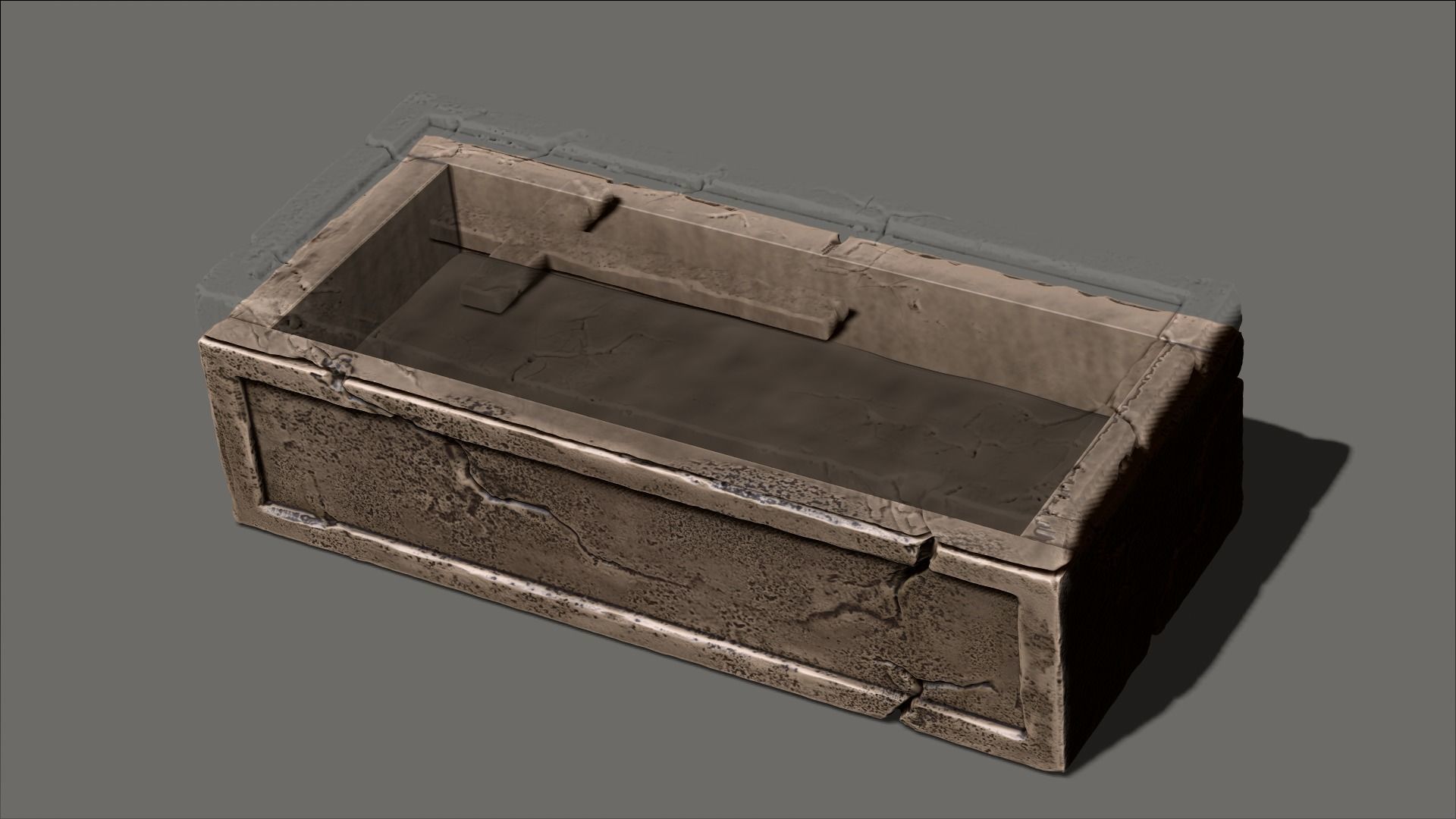 Sarcophagus stone box with cracks Low-poly 3D model_1