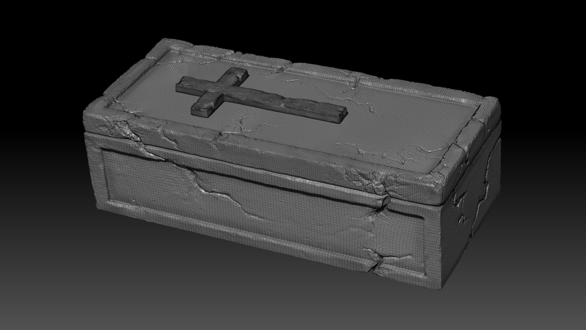 Sarcophagus stone box with cracks Low-poly 3D model_7