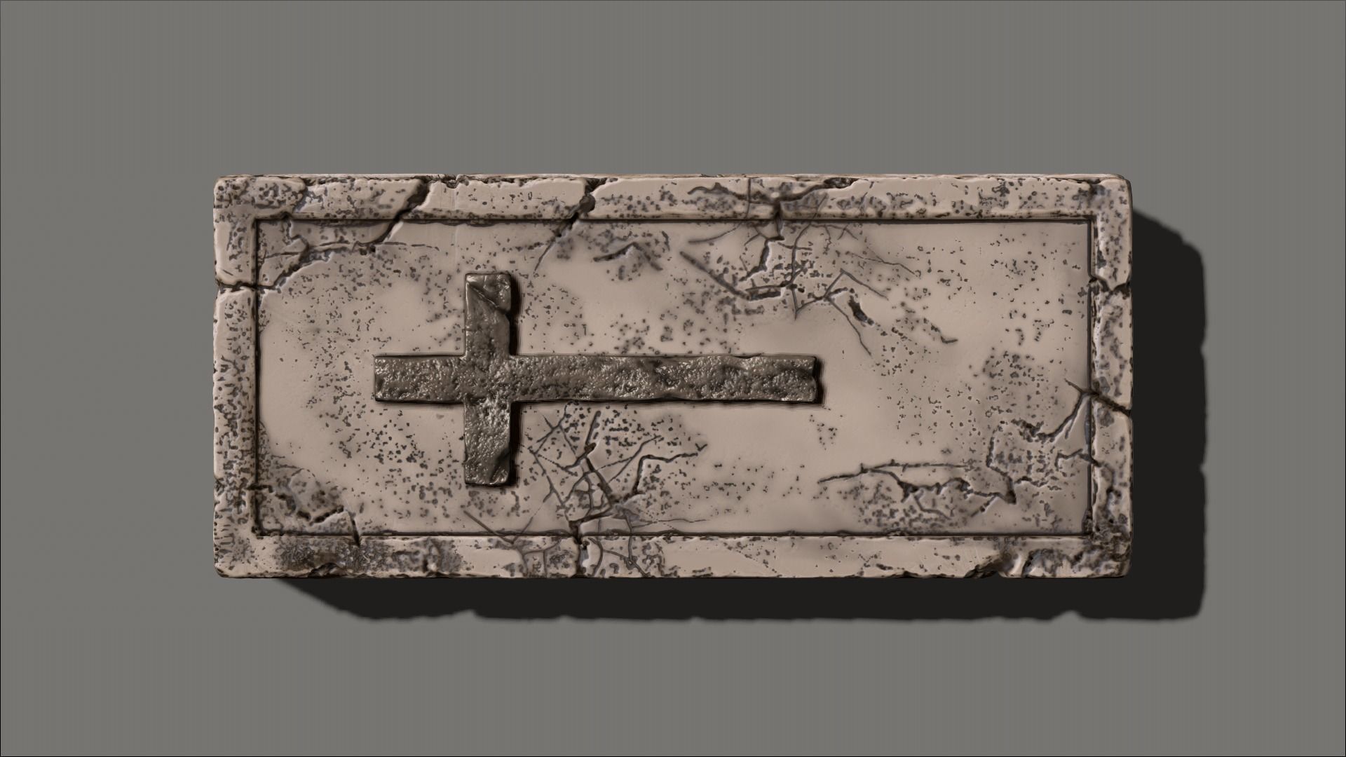 Sarcophagus stone box with cracks Low-poly 3D model_2