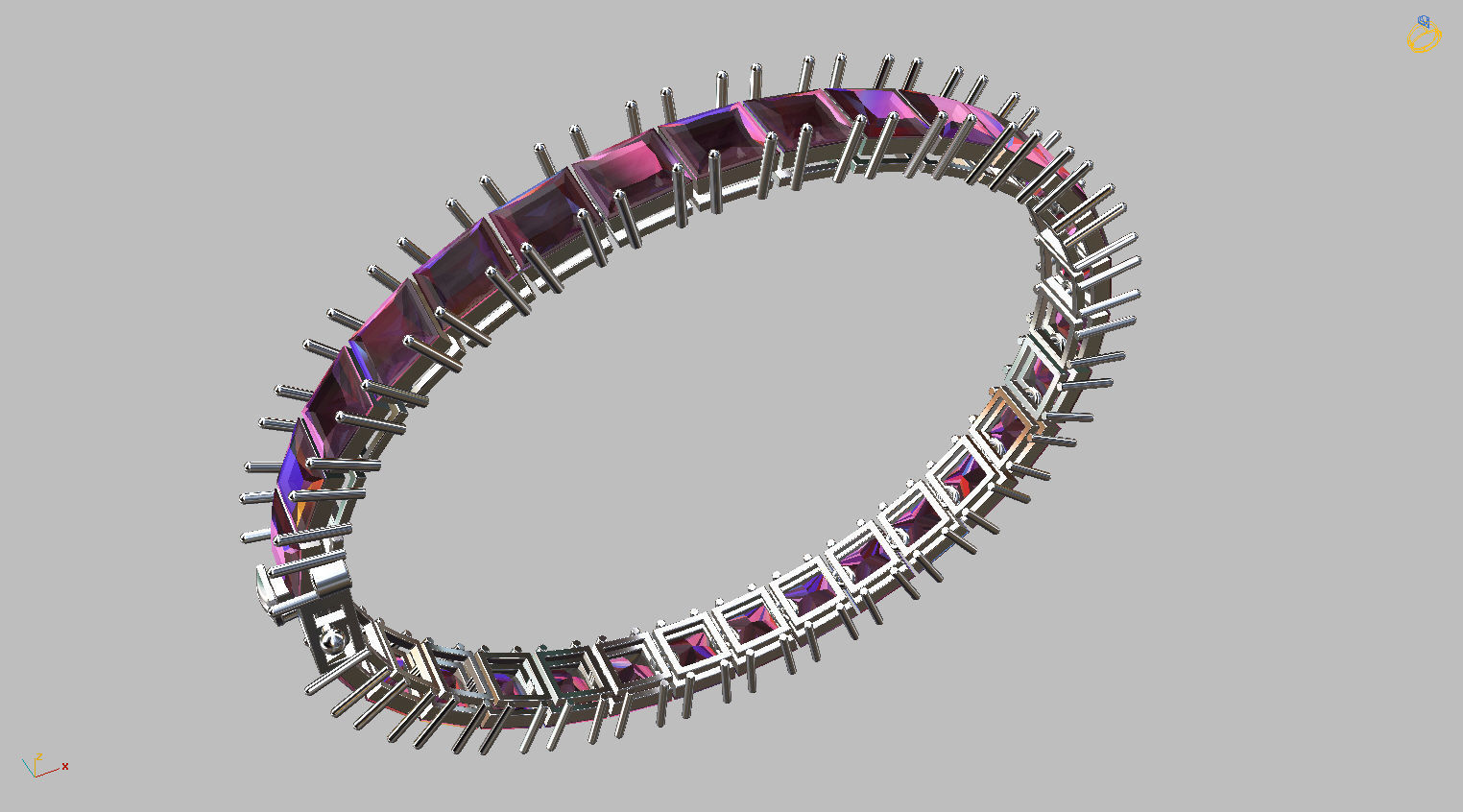 Riviera Carre bracelet with clasp Gemstone Square 6x6mm 3D print model_3