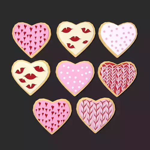 Eight Variety Heart Cookies Free low-poly 3D model