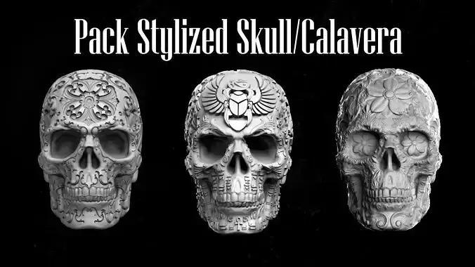Pack Stylized Skull Ornamental 3D print model