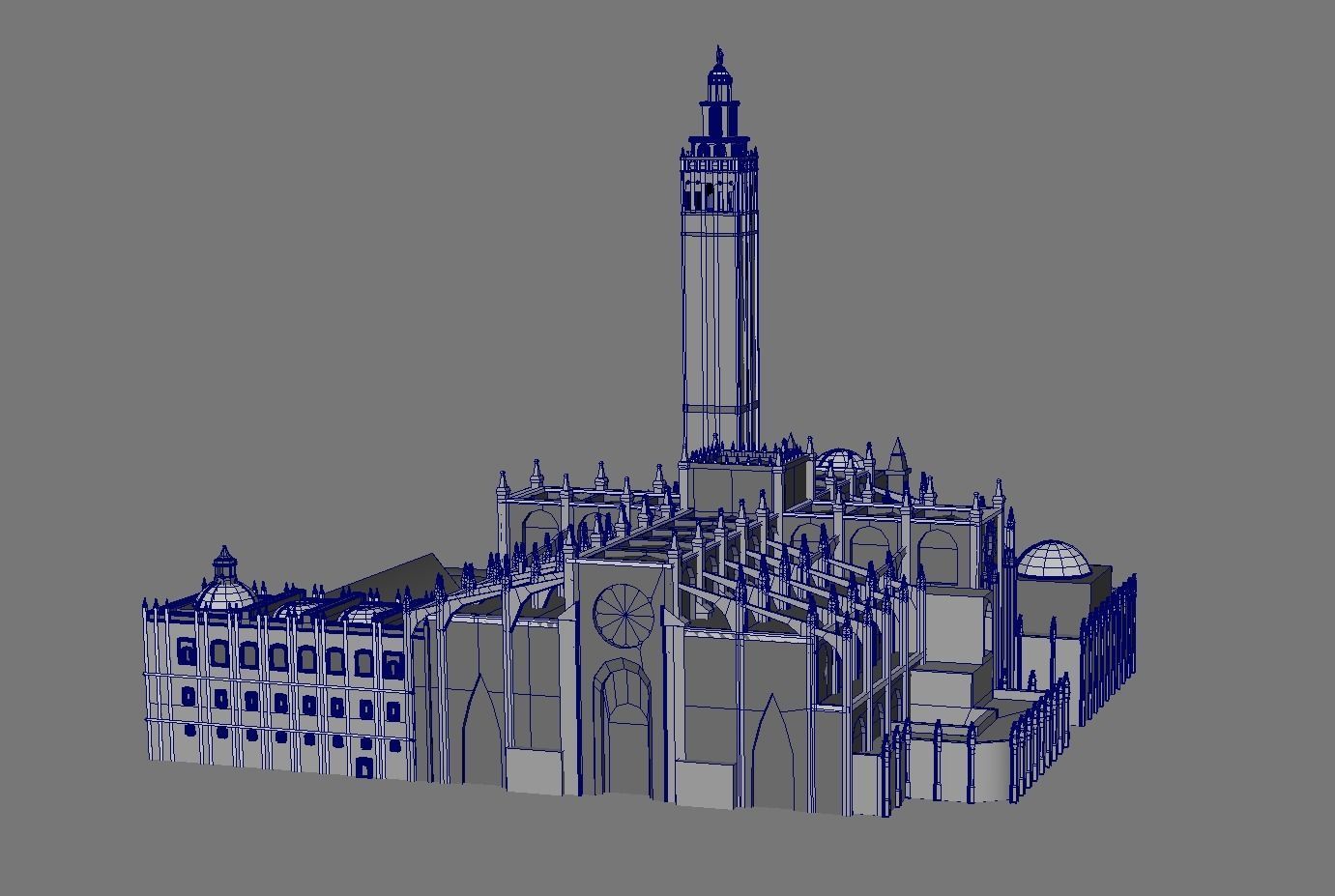 Cathedral of Sevilla lowpoly  and buildings 3D model_2