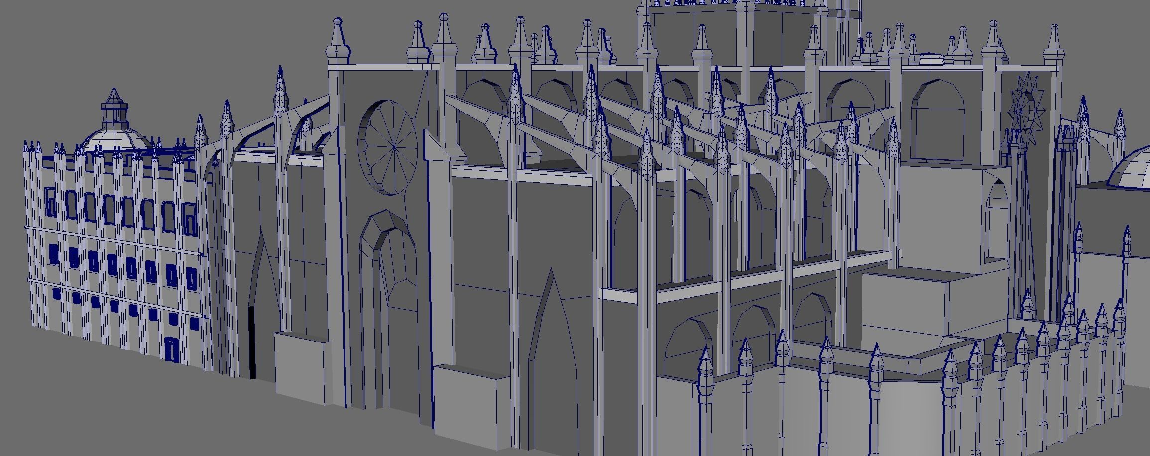 Cathedral of Sevilla lowpoly  and buildings 3D model_12