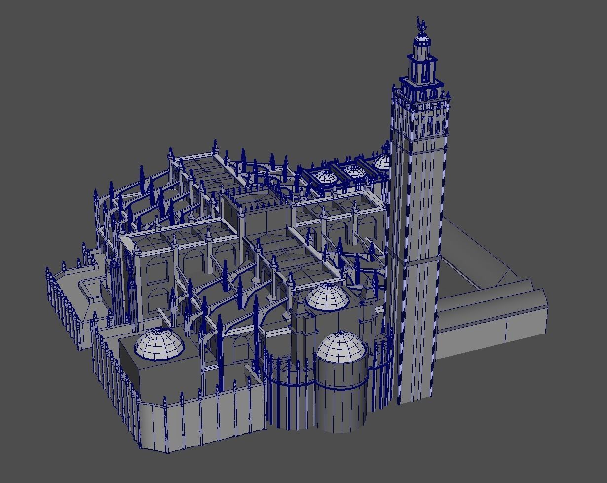 Cathedral of Sevilla lowpoly  and buildings 3D model_6
