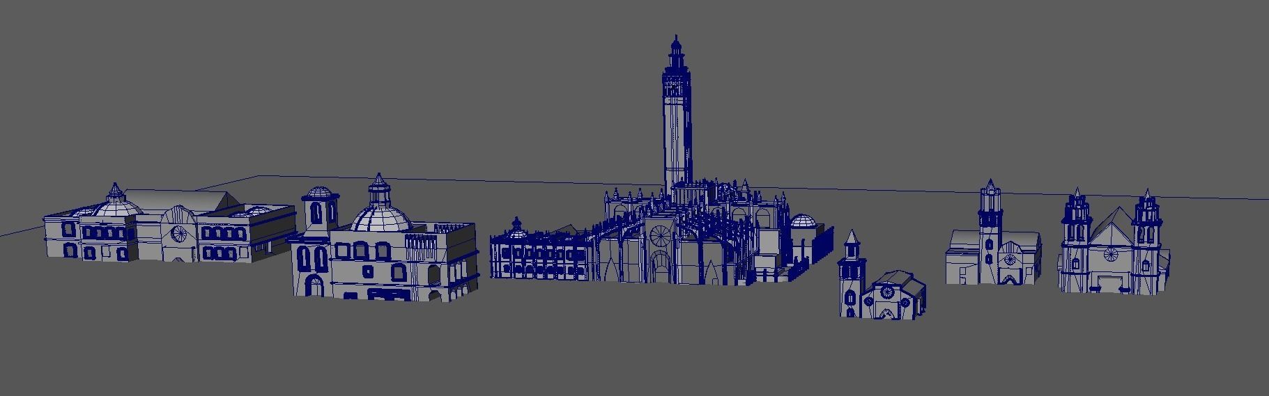 Cathedral of Sevilla lowpoly  and buildings 3D model_3