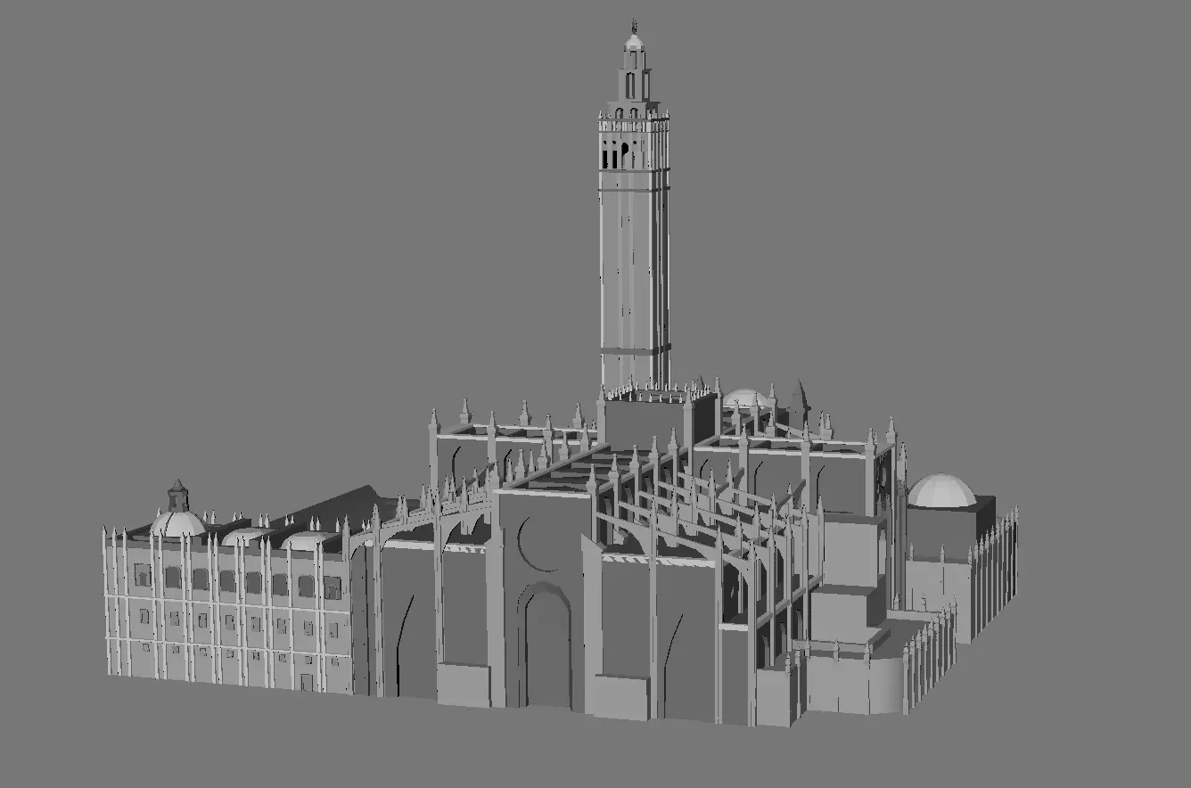 Cathedral of Sevilla lowpoly  and buildings 3D model_0