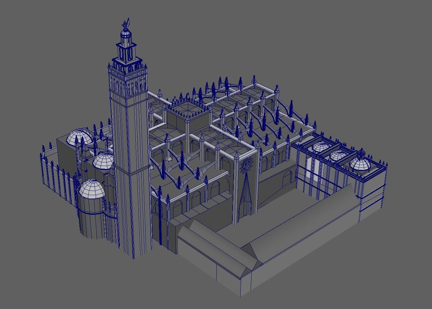 Cathedral of Sevilla lowpoly  and buildings 3D model_8