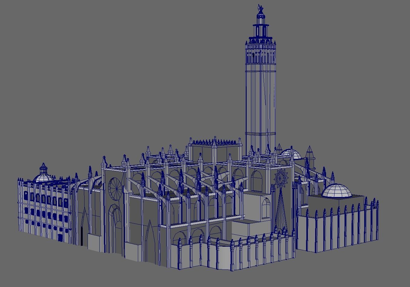 Cathedral of Sevilla lowpoly  and buildings 3D model_4