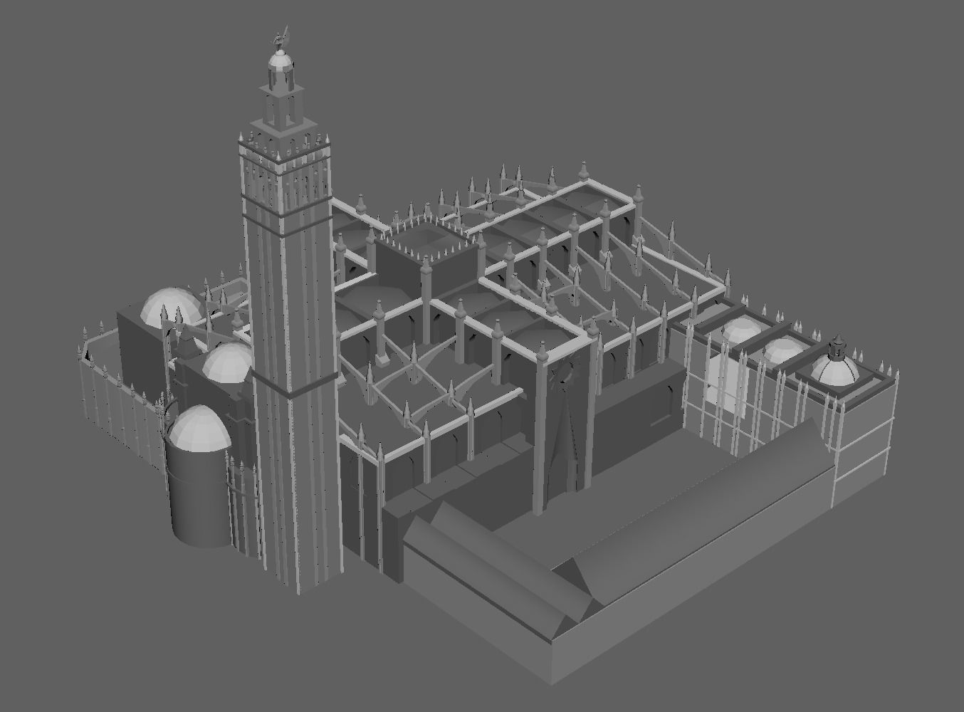 Cathedral of Sevilla lowpoly  and buildings 3D model_9