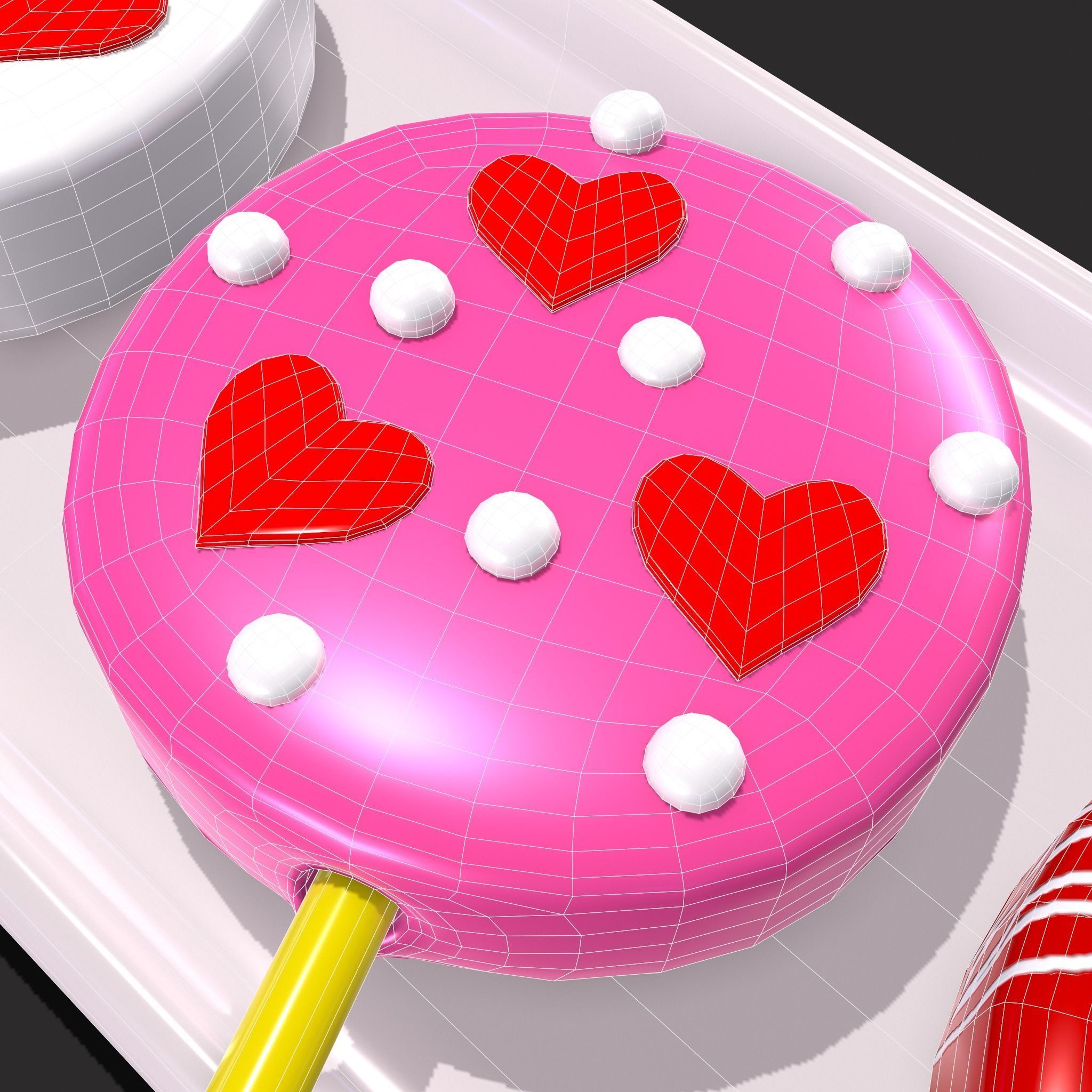 Valentines Cake Pops Four Pack Low-poly 3D model_6