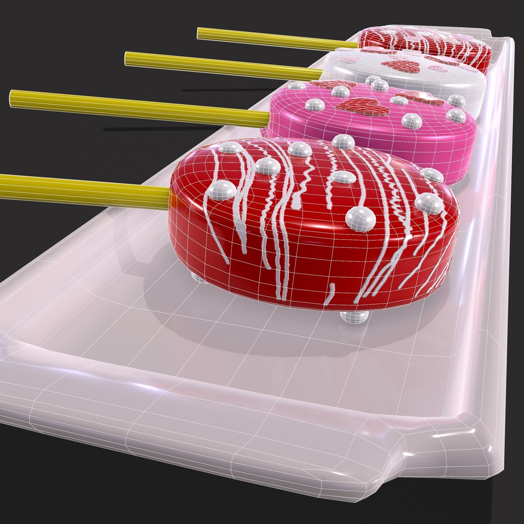 Valentines Cake Pops Four Pack Low-poly 3D model_19