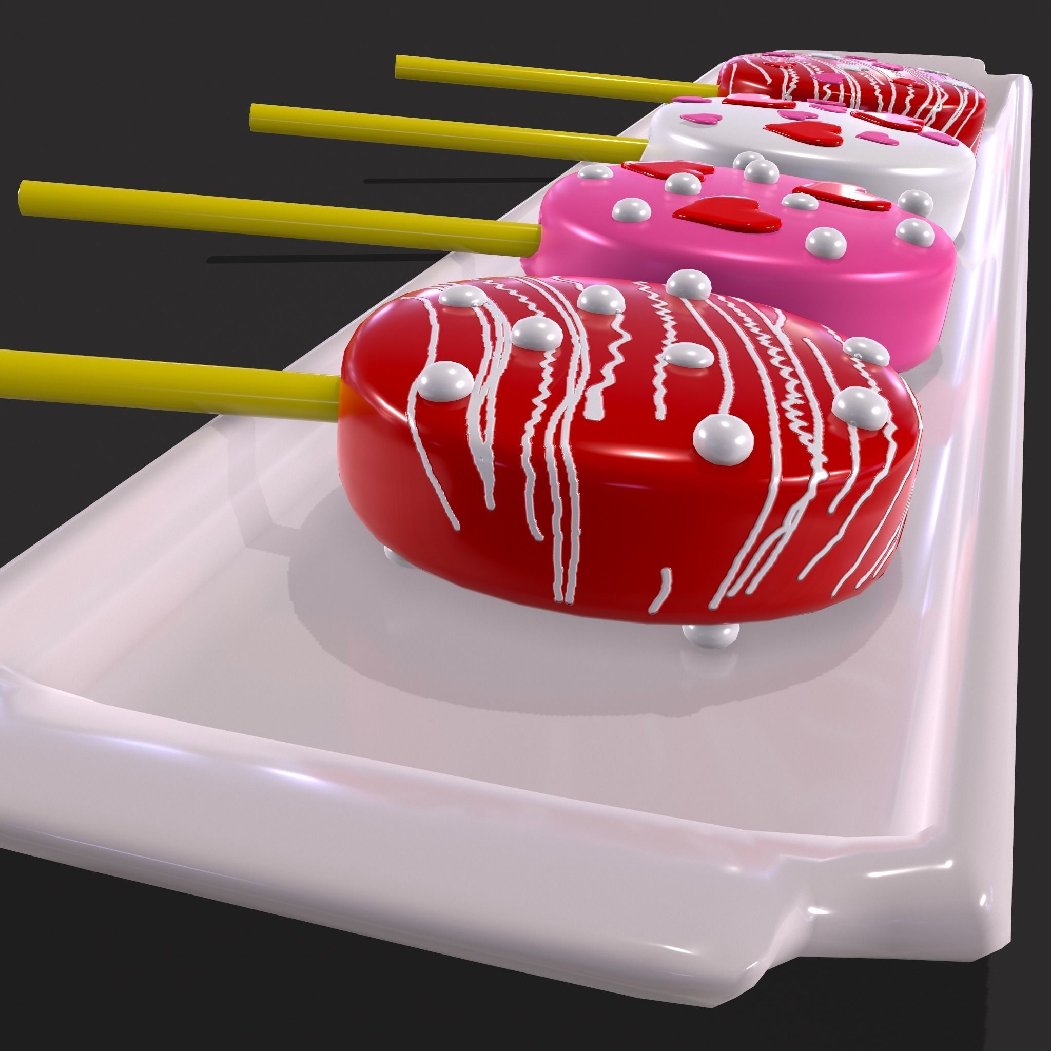 Valentines Cake Pops Four Pack Low-poly 3D model_18